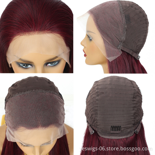 Yeswigs 13x4 Lace Frontal Wigs 99J 150% Density Straight Brazilian Human Hair Wigs Factory Hot sale High Quality